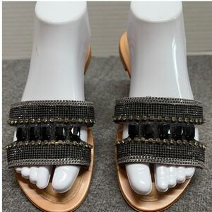 Via Jupiter Wmns Black Rhinestone Gem Embellished Slide Sandals Made in Brazil 8